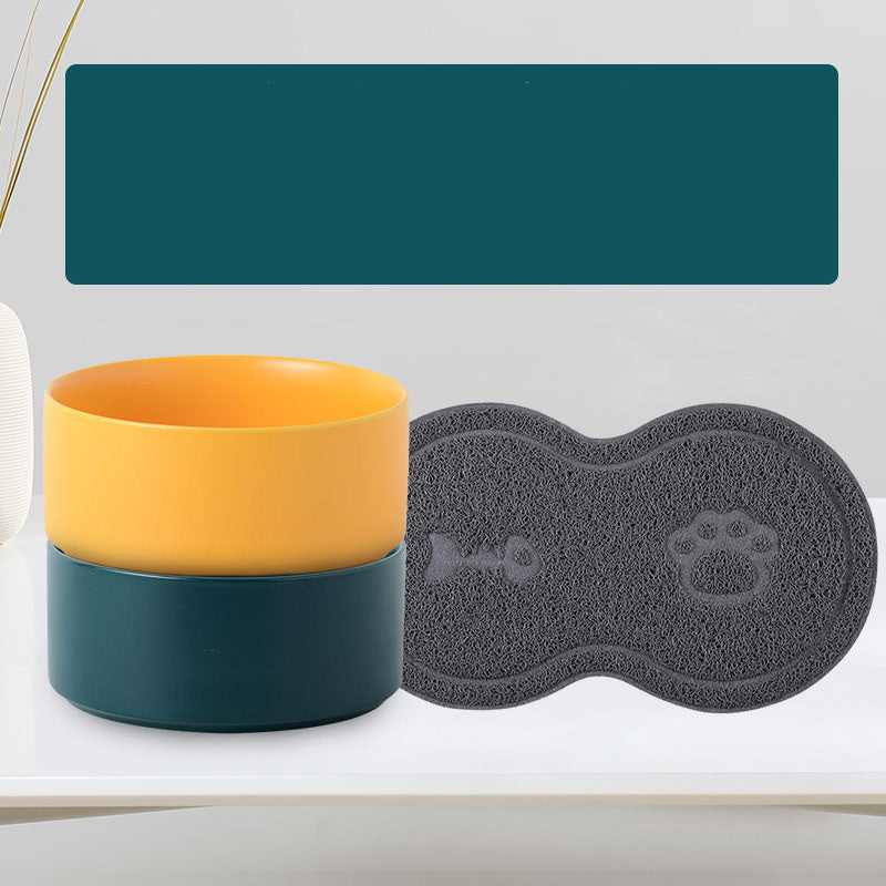 Double Ceramic Cat Food Bowl for Pets Easy Clean Design