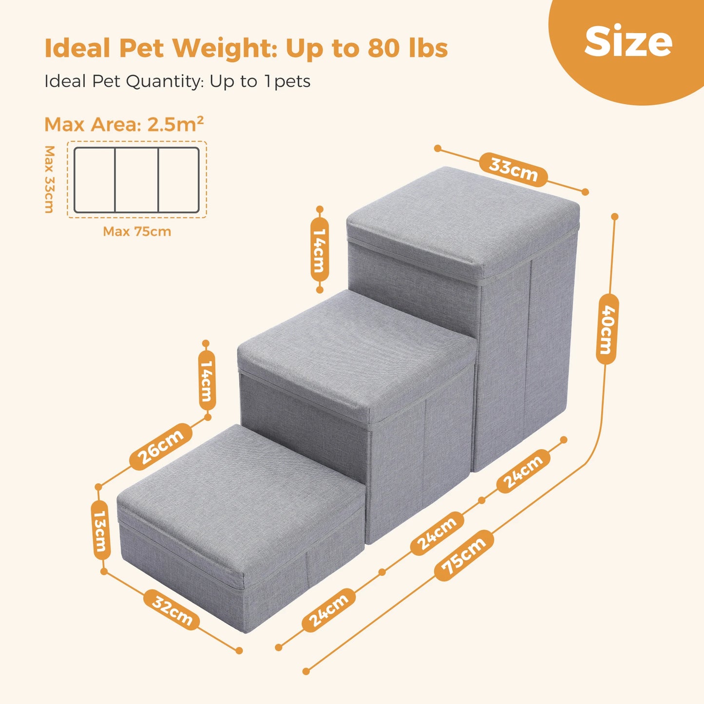 Foldable 3-Tier Dog Stairs with Storage for Easy Access