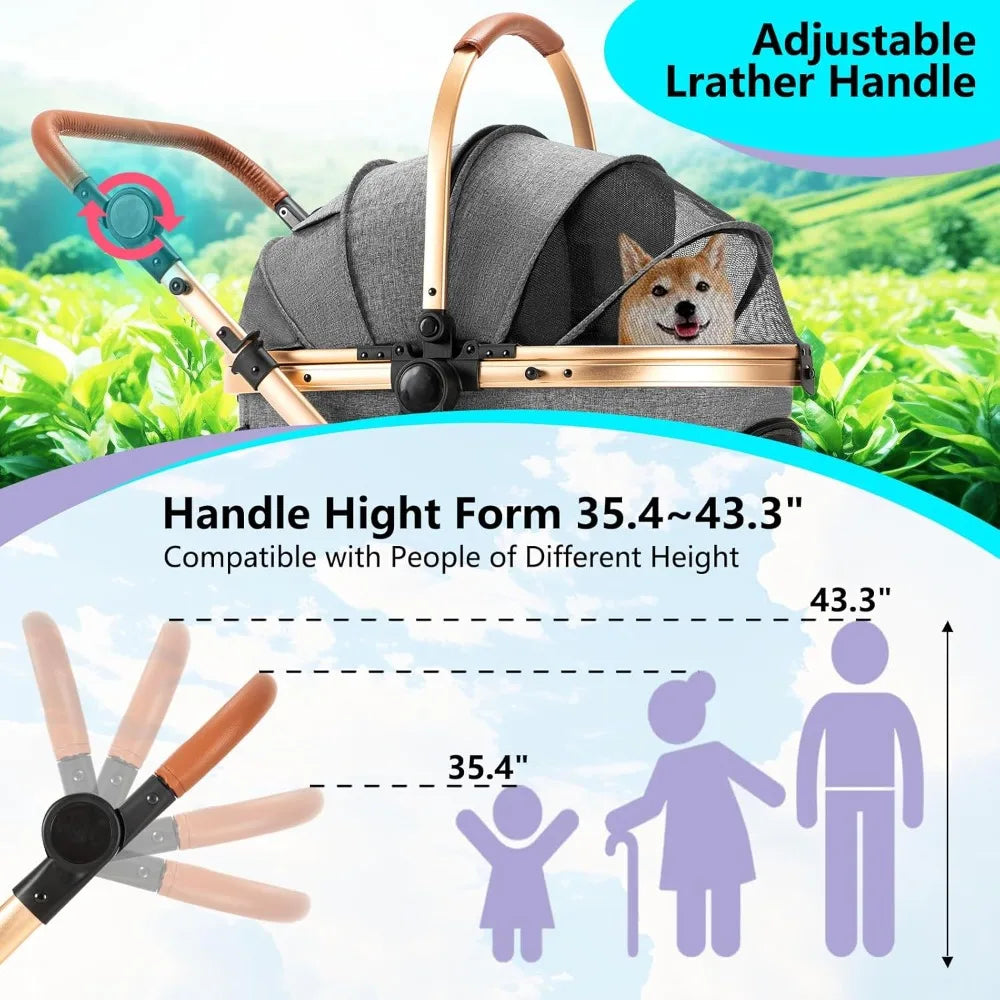 Stroller for Medium & Small Dogs - Foldable, Lightweight Dog Carrier with Storage Basket (Gray)