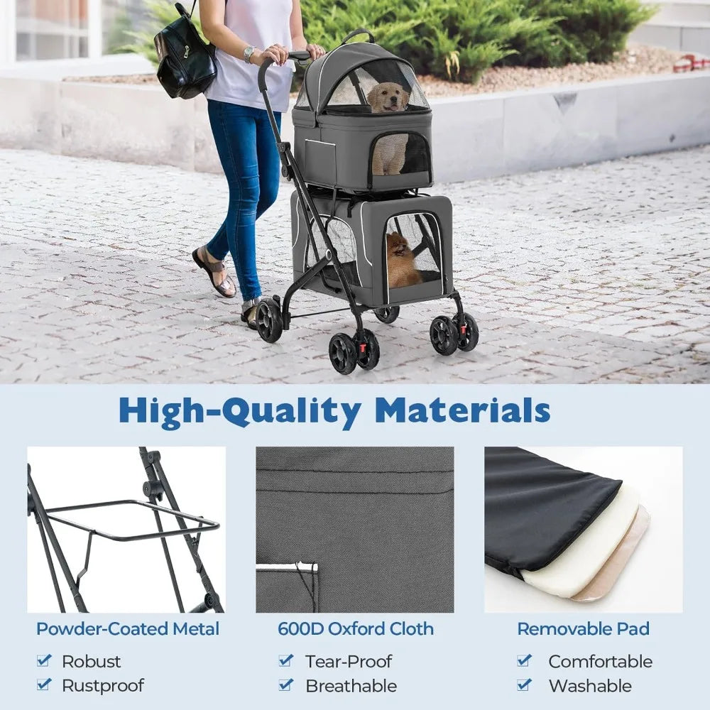 Double Dog Stroller for 2 Dogs Detachable Carriers