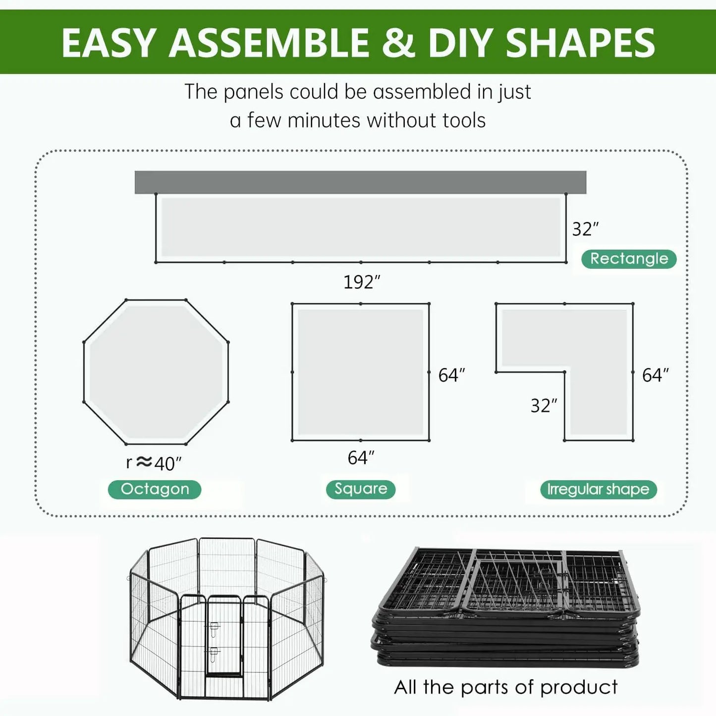 Dog Playpen | 40 Inch, 8 Panels | Heavy Duty Metal Pet Exercise Pen
