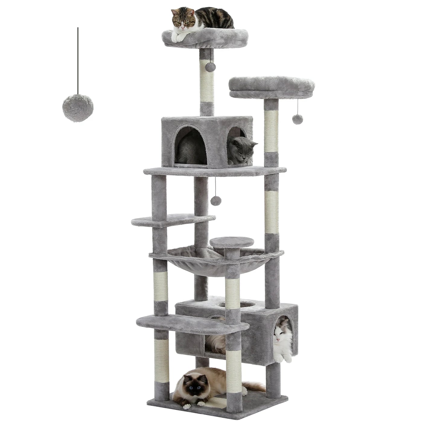 184CM Large Cat Tree and Tower for Indoor Cats with Sisal Covered Scratching Posts Spacious Hammock Padded Perches and Condos