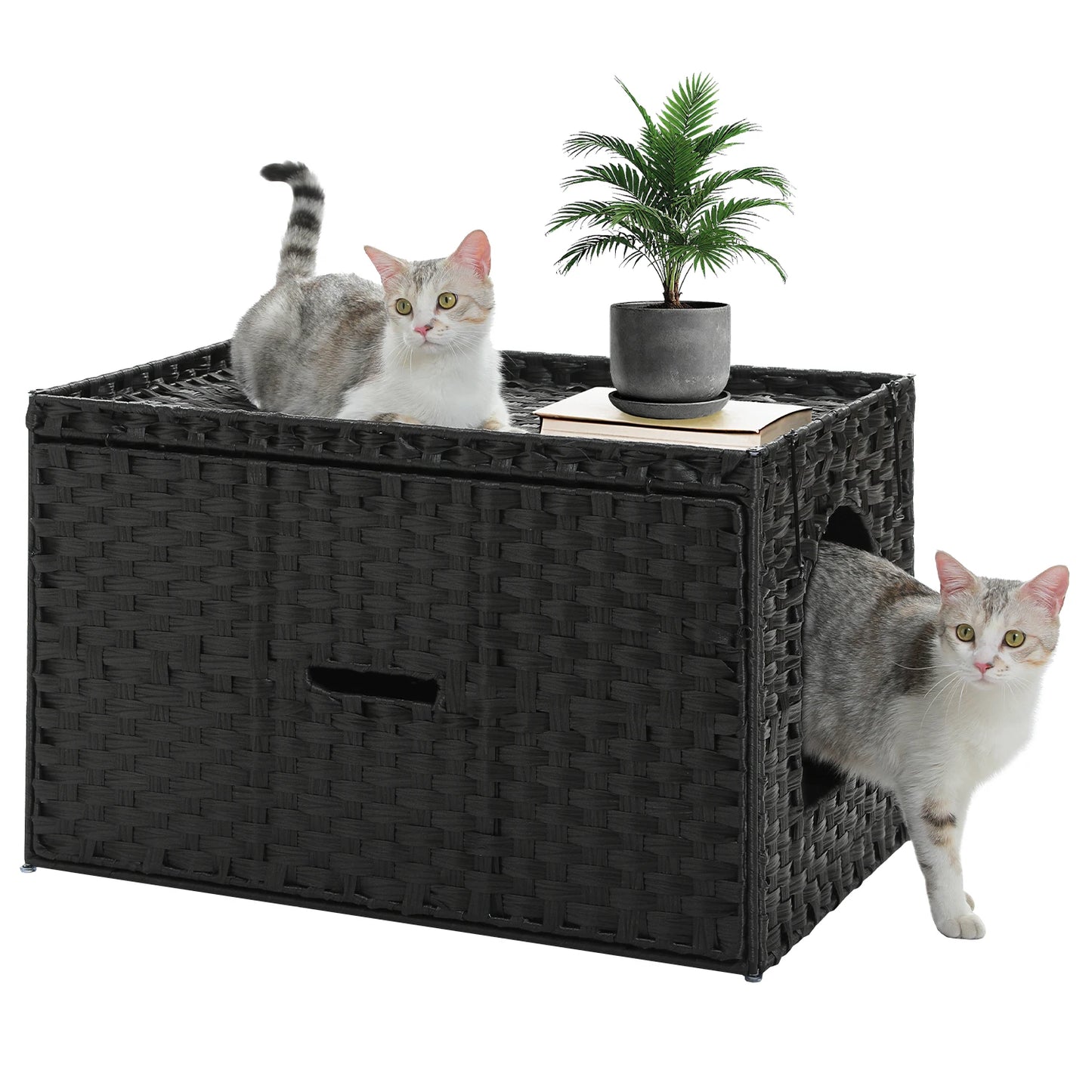 Rattan Cat Litter Box Enclosure with Stylish Flip-Up Design
