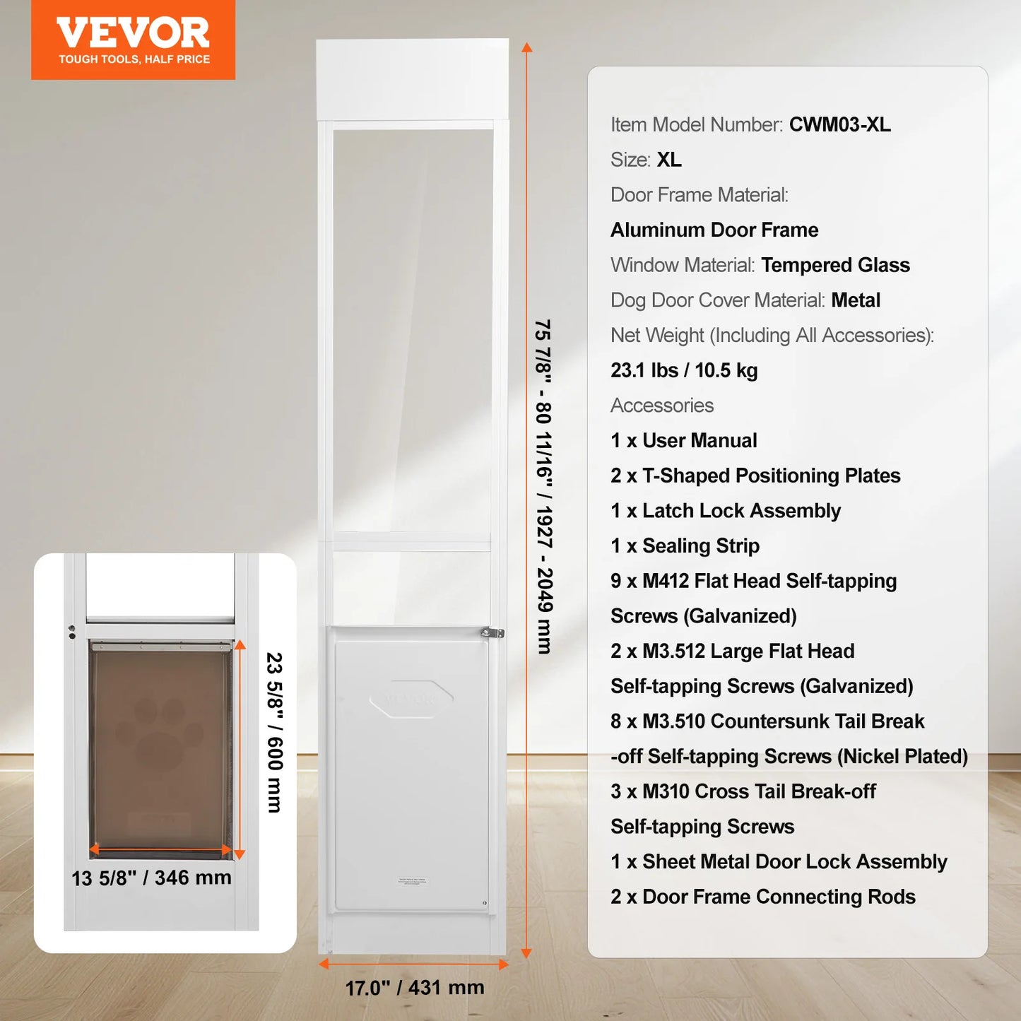 SucceBuy Dog Door Sliding Glass Door Adjustable Height Doggy Door