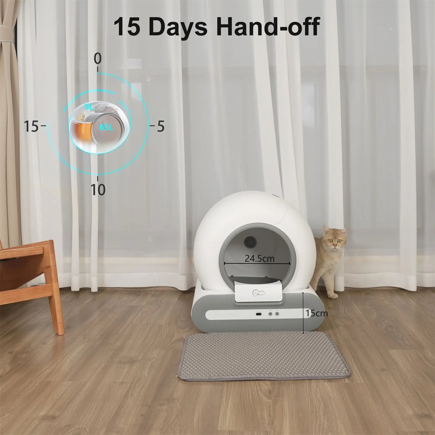 Doel Automatic Cat Litter Box Self Cleaning with App Control and Cat Litter Mat for Multiple Large Cats