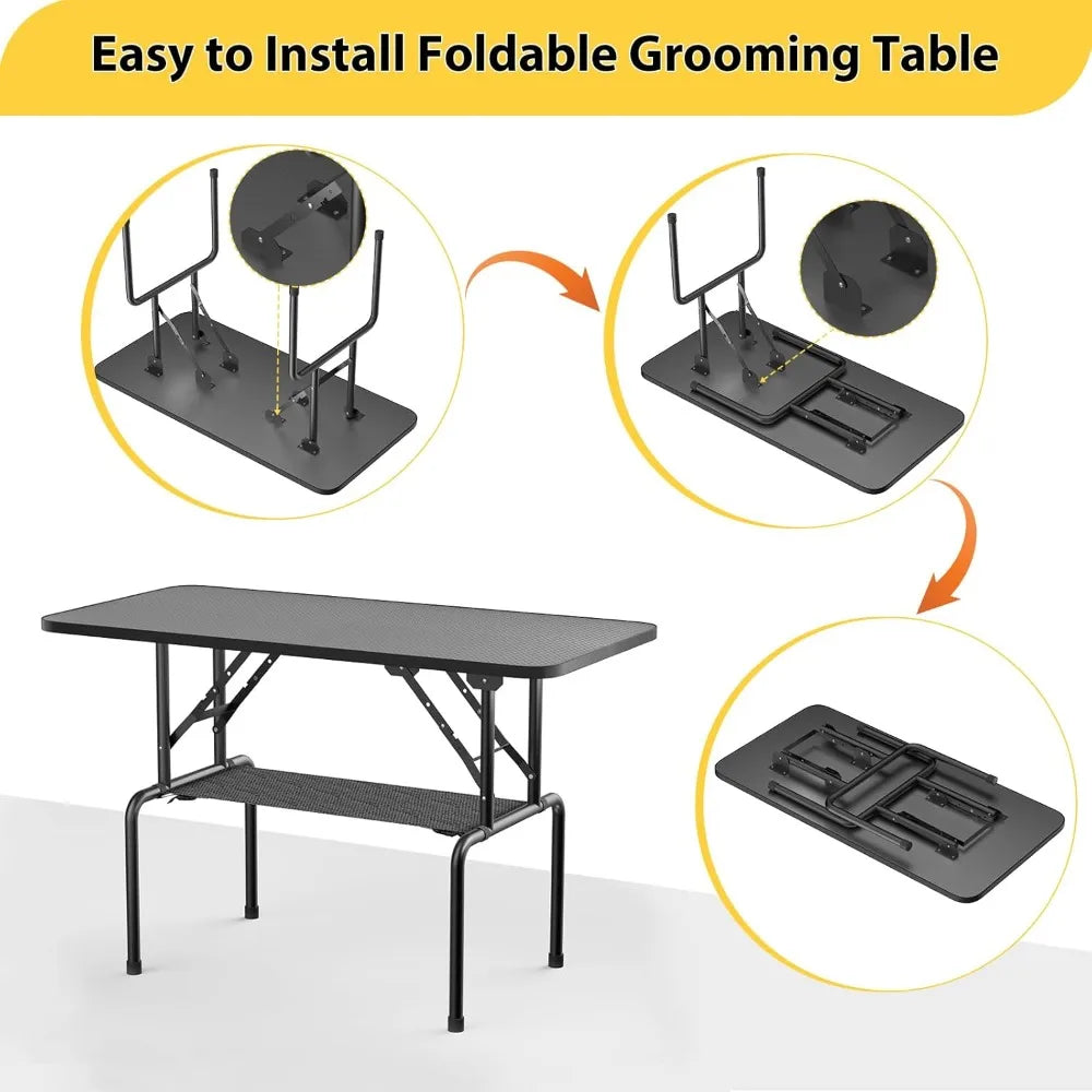 36 Inch Dog Grooming Table, Foldable Pet Grooming Tables at Home with Adjustable Arm, Nooses, Mesh Tray