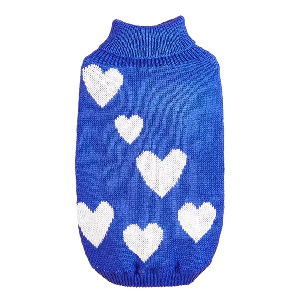 Cute Dog Sweater Heart Pattern Warm Pet Jumper Knitwear High Collar Jacket for Small and Big Dogs and Cats