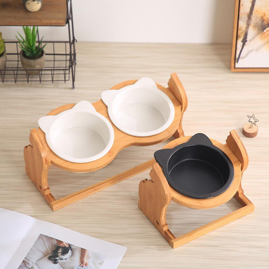 Ceramic Cat Food Bowl With Stand Durable Pet Feeding Station