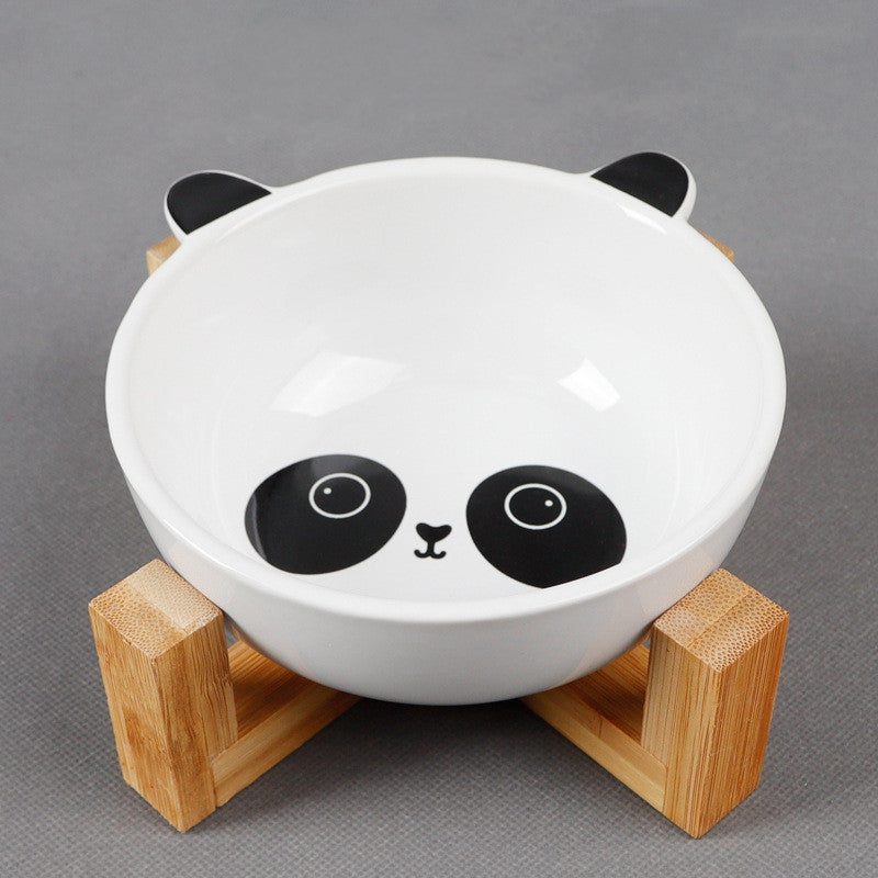 Ceramic Cartoon Bowl With Bamboo Wood Bracket For Pets