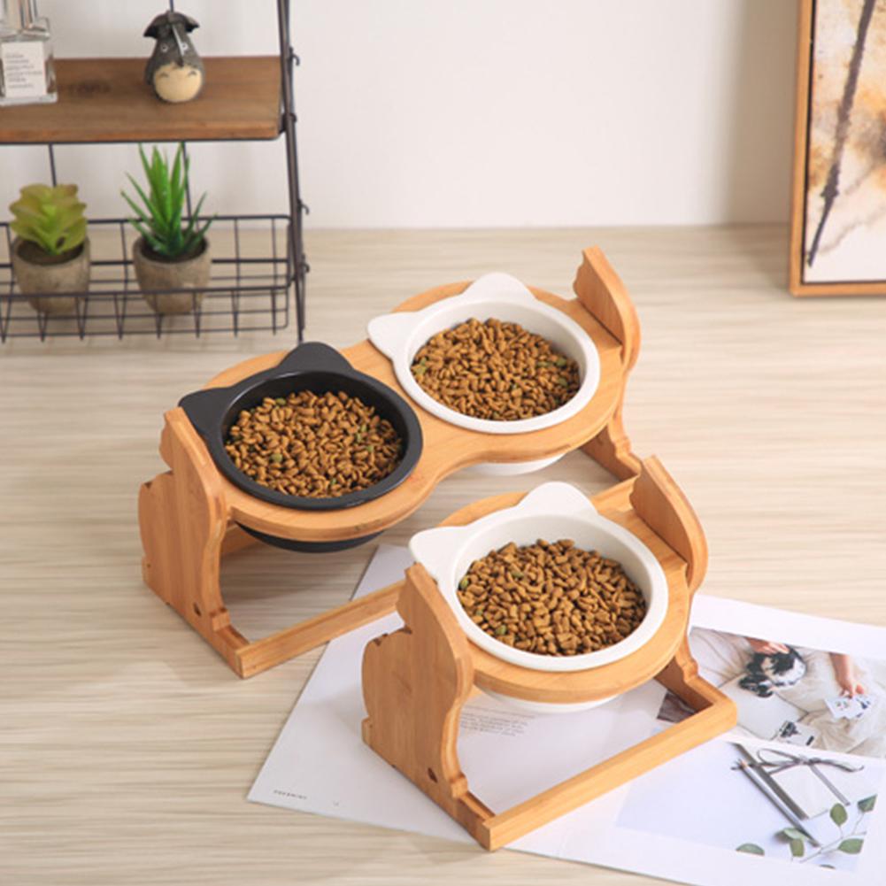 Ceramic Cat Food Bowl With Stand Durable Pet Feeding Station
