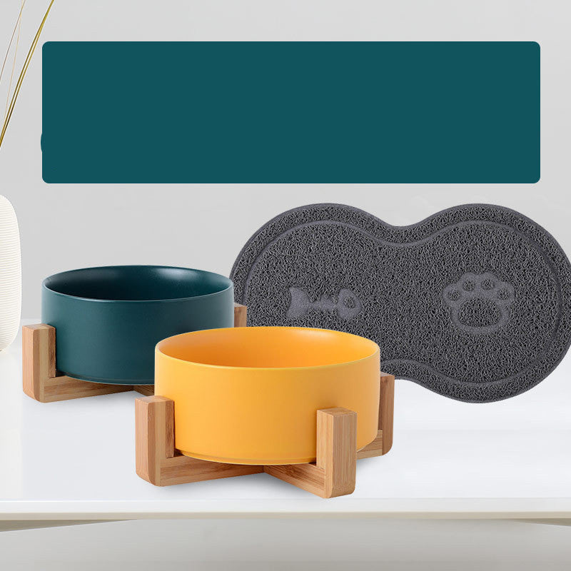 Double Ceramic Cat Food Bowl for Pets Easy Clean Design