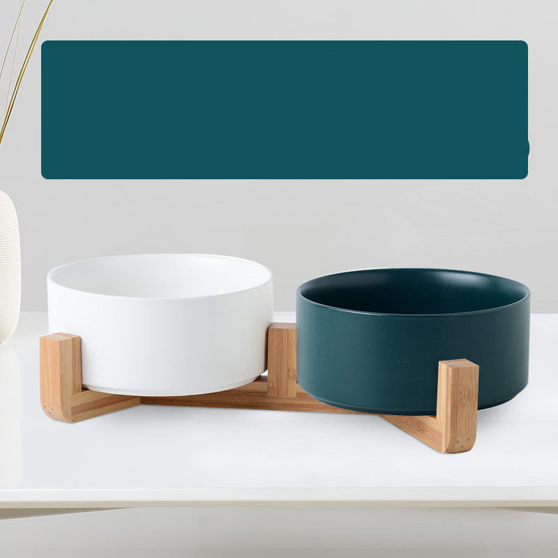Double Ceramic Cat Food Bowl for Pets Easy Clean Design