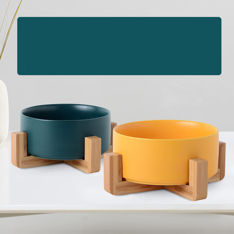 Double Ceramic Cat Food Bowl for Pets Easy Clean Design