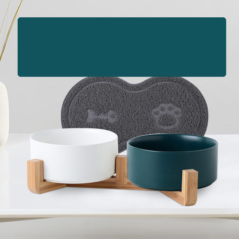 Double Ceramic Cat Food Bowl for Pets Easy Clean Design