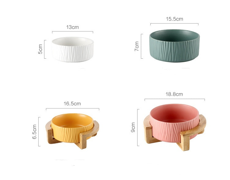 Ceramic and Bamboo Cat Food Bowl With Wooden Frame