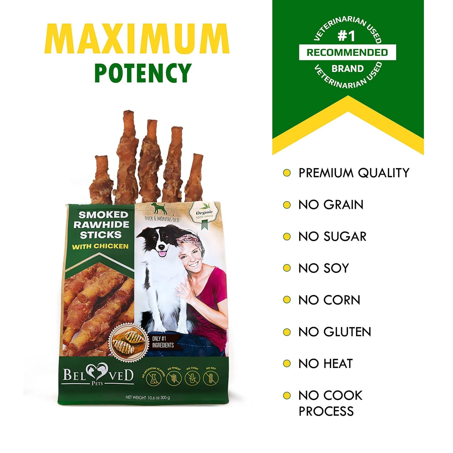 Smoked Rawhide Sticks Wrapped Chicken Treats For Dogs Grain Free