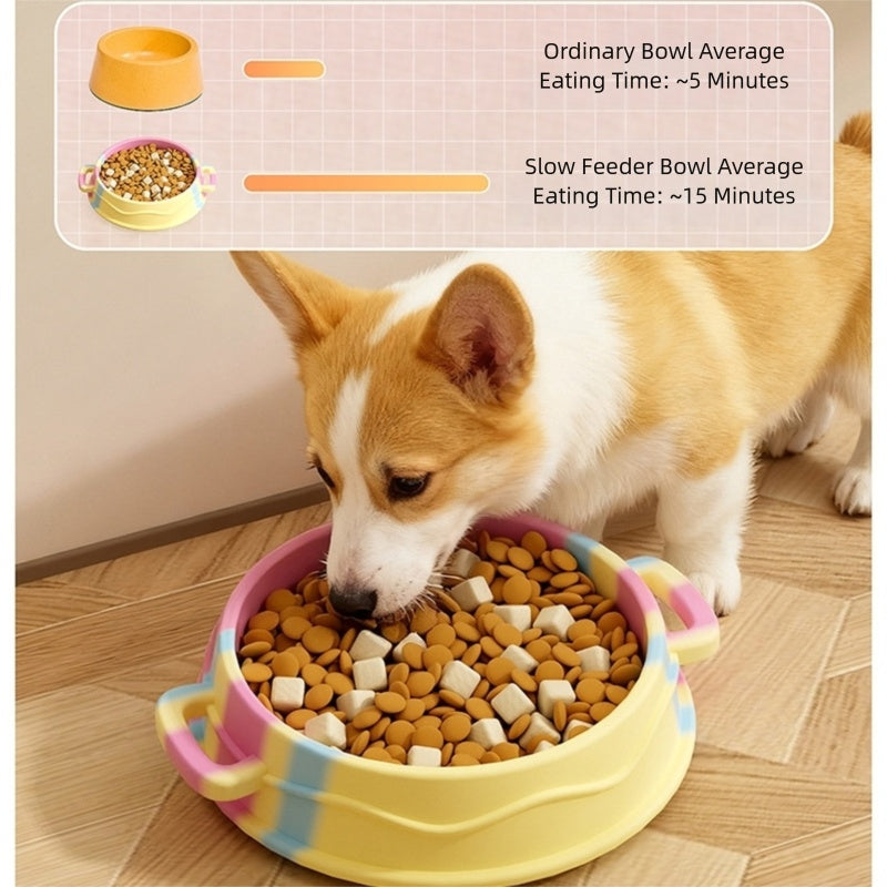 Silicone Slow Feeder Dog Bowl With Dual Handles Maze Design