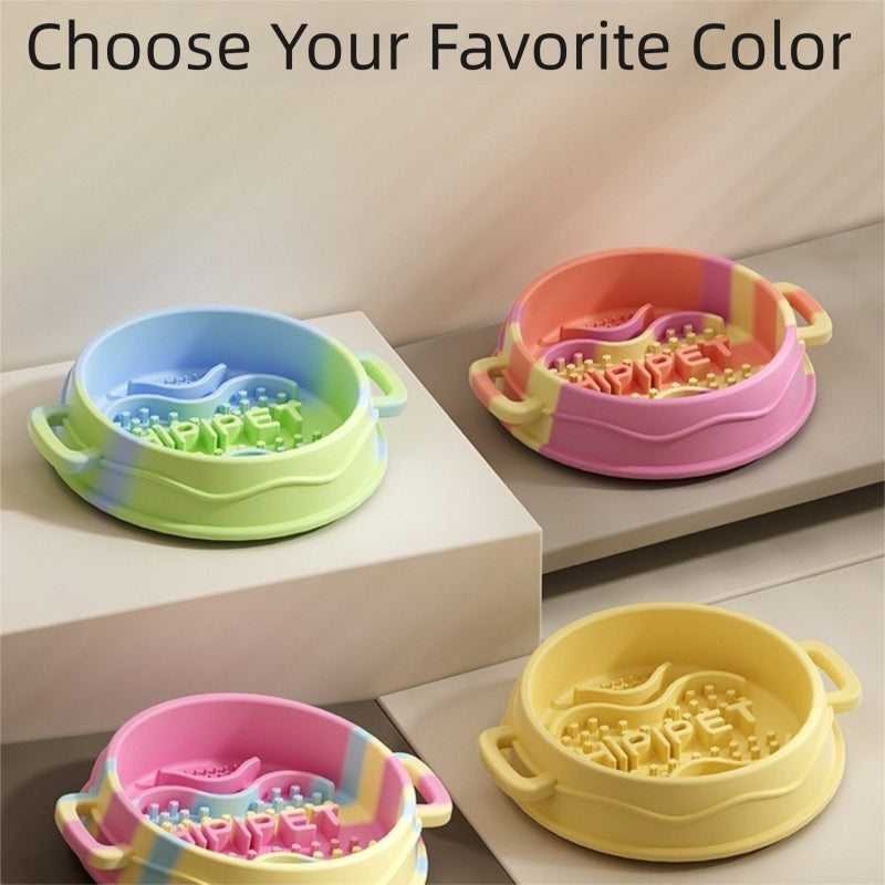 Silicone Slow Feeder Dog Bowl With Dual Handles Maze Design