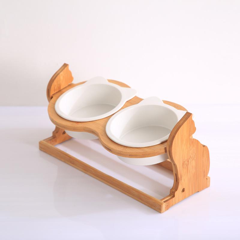 Ceramic Cat Food Bowl With Stand Durable Pet Feeding Station