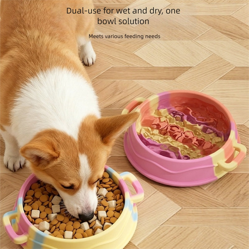 Silicone Slow Feeder Dog Bowl With Dual Handles Maze Design