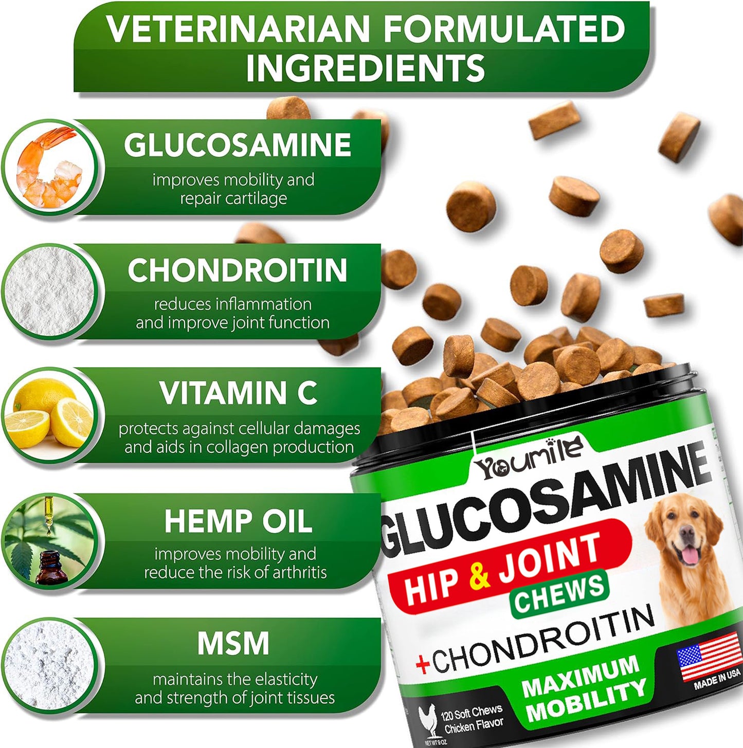 Pet Hip and Joint Supplement With Chondroitin Chewable Tablets