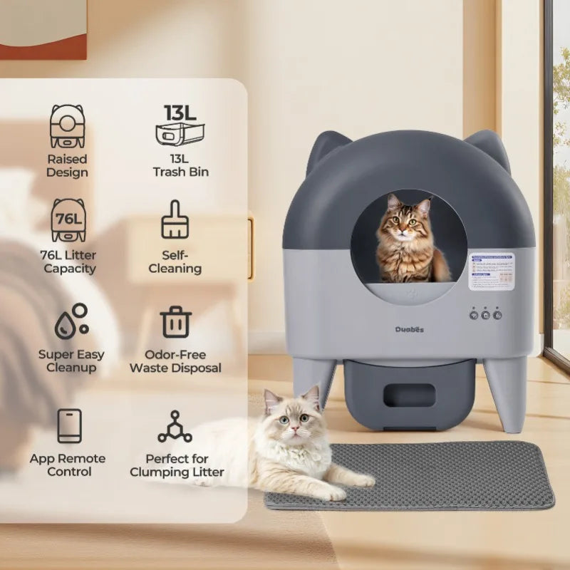Automatic Self Cleaning Cat Litter Box With App Control Odor