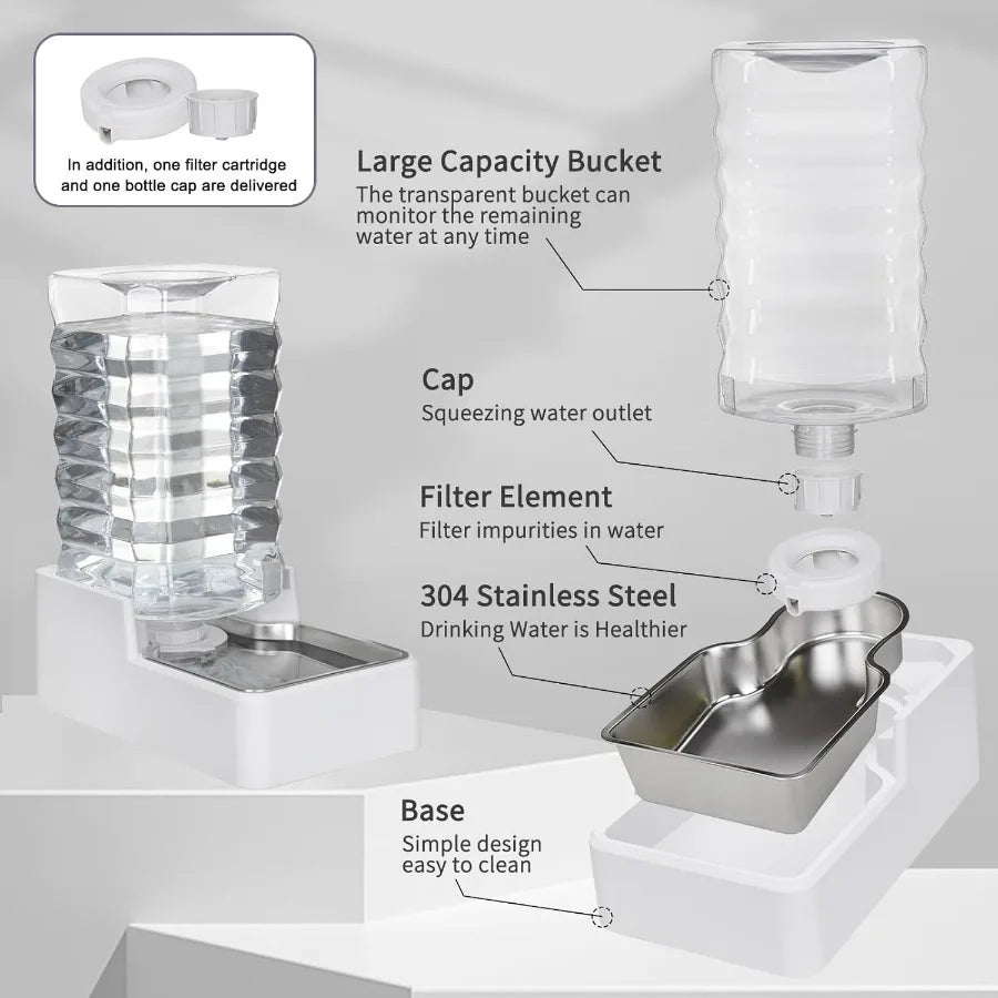 Automatic Pet Water Dispenser Gravity Fed Stainless Bowl