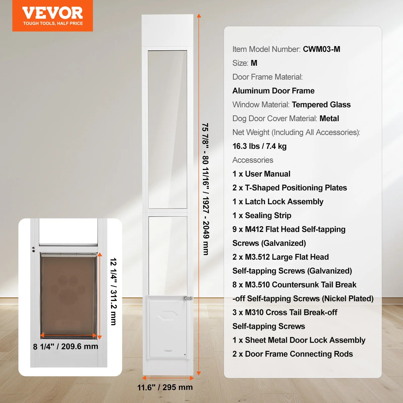 SucceBuy Dog Door Sliding Glass Door Adjustable Height Doggy Door 