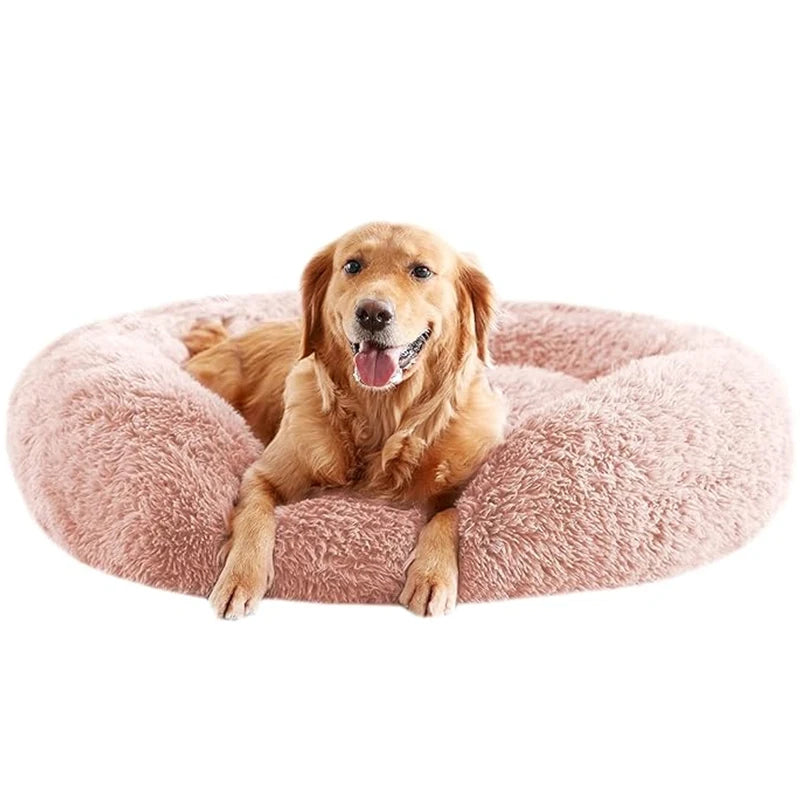 Dog Beds For Large Dogs Calming Donut Dog Bed Round Fluffy Plush Pet Bed 34 Inch For Dogs Up To 80 Pounds