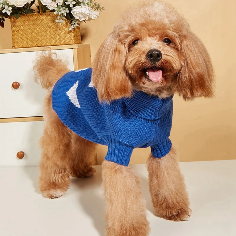 Cute Dog Sweater Heart Pattern Warm Pet Jumper Knitwear High Collar Jacket for Small and Big Dogs and Cats