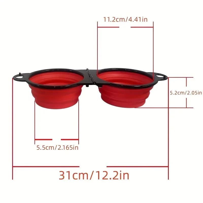 1-piece 2-in-1 foldable dual bowl feeding bowl portable 