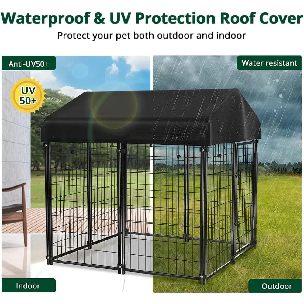 Outdoor Dog Kennel With Waterproof Roof Cover For Shelter