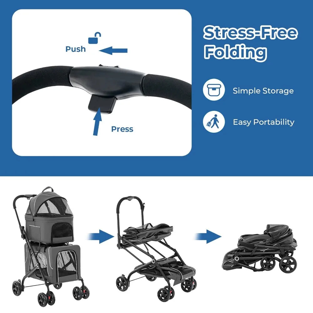 Double Dog Stroller for 2 Dogs Detachable Carriers