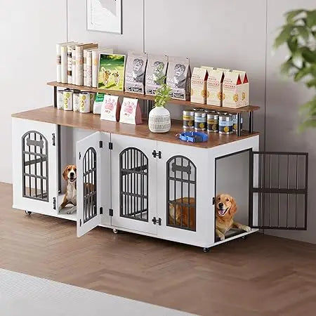 Double Dog Crate Furniture For Two Dogs Indoor Wooden Kennel