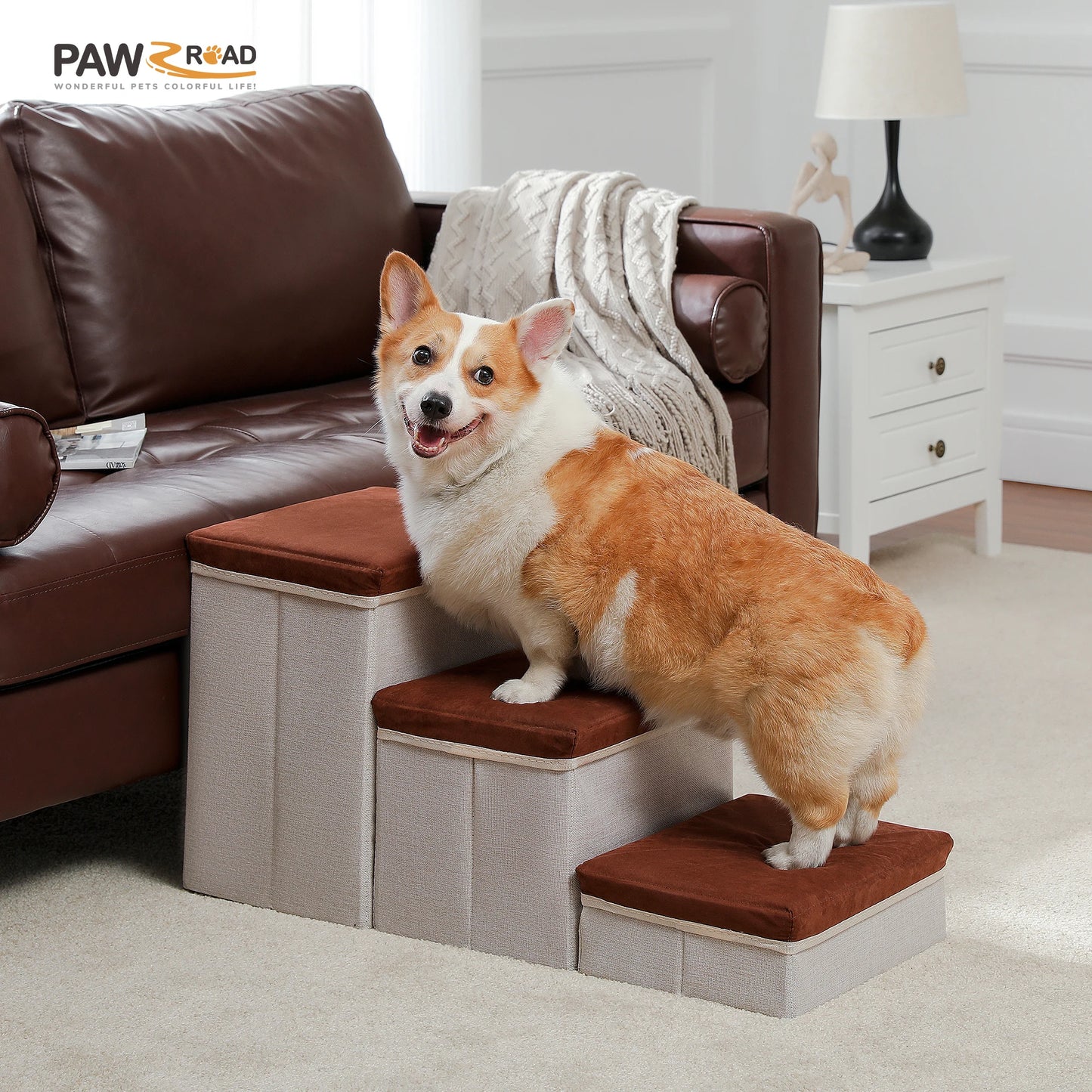 Foldable 3-Tier Dog Stairs with Storage for Easy Access