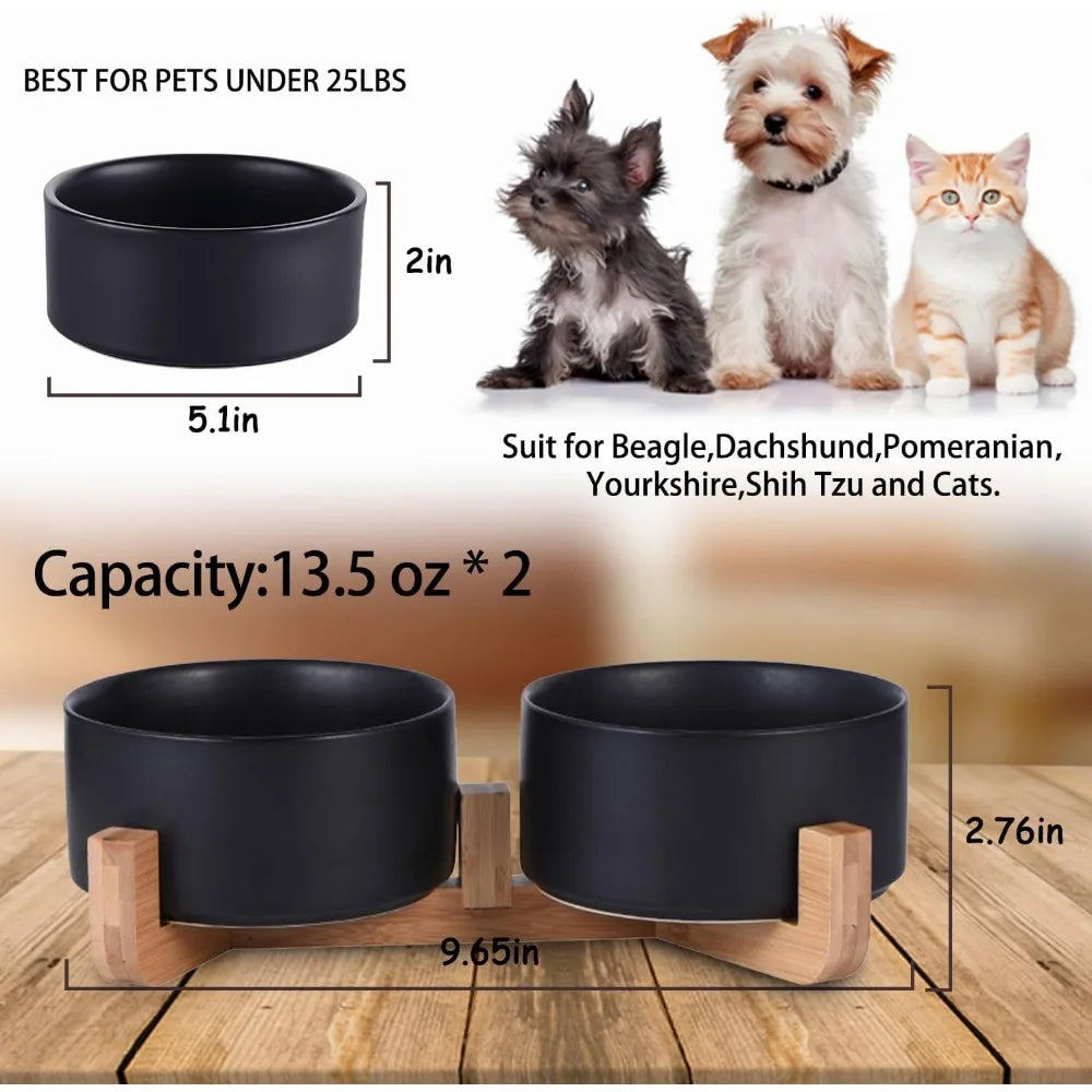 Ceramic Cat And Dog Bowls Set With Stand Anti Slip