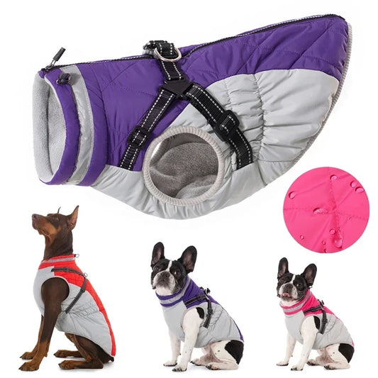 Waterproof Dog Jacket With Harness For Winter Warmth