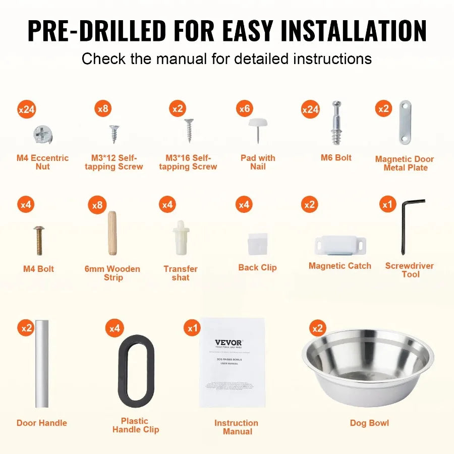 VEVOR Pet Feeding Station w/ 2 Elevated Dog Bowls Dog Food and Toy Storage Cabinet