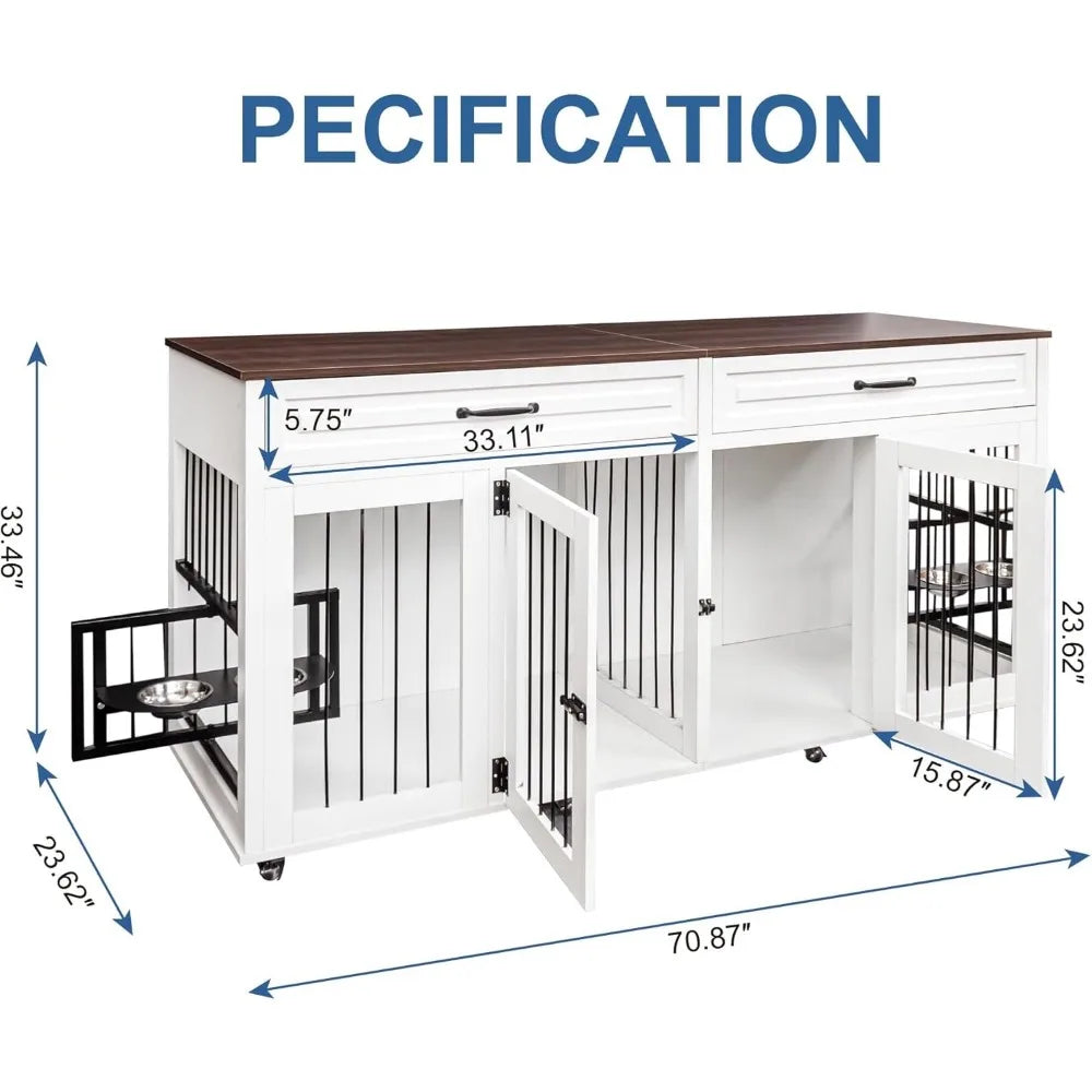 Wooden Dog Crate Cabinet With Two Doors TV Stand Storage