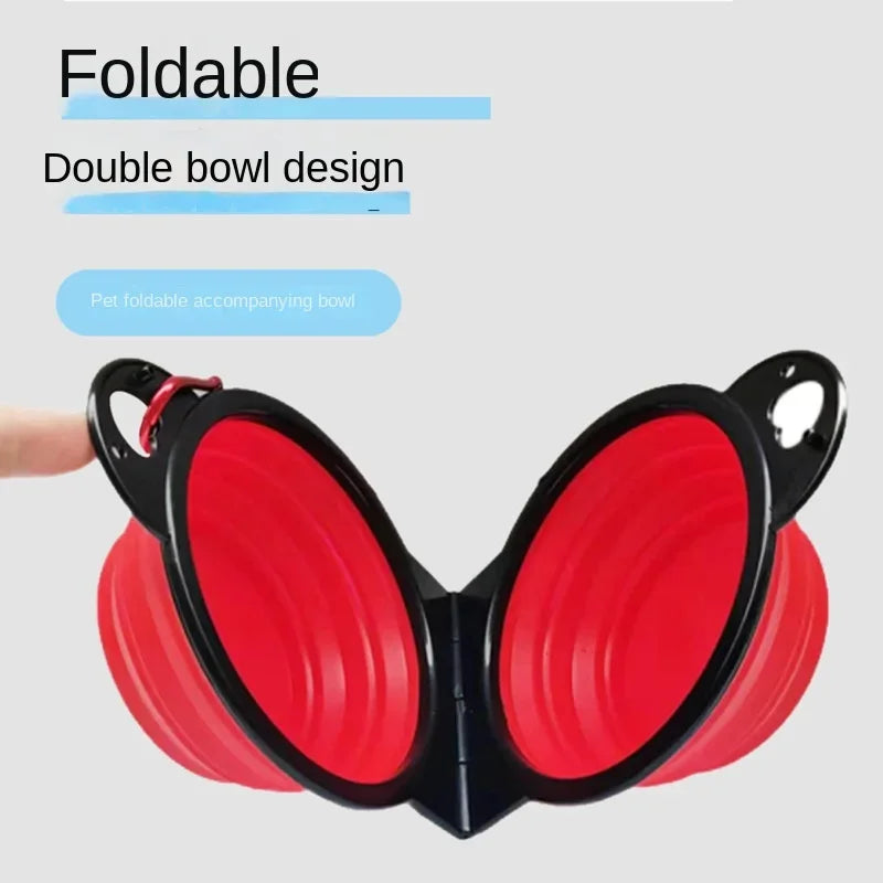 1-piece 2-in-1 foldable dual bowl feeding bowl portable 