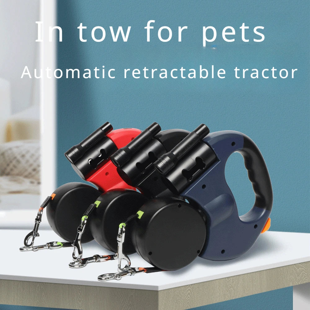 Automatic Retractable Two End Pet Leash with Flashlight for Easy Walking 10 Feet Long