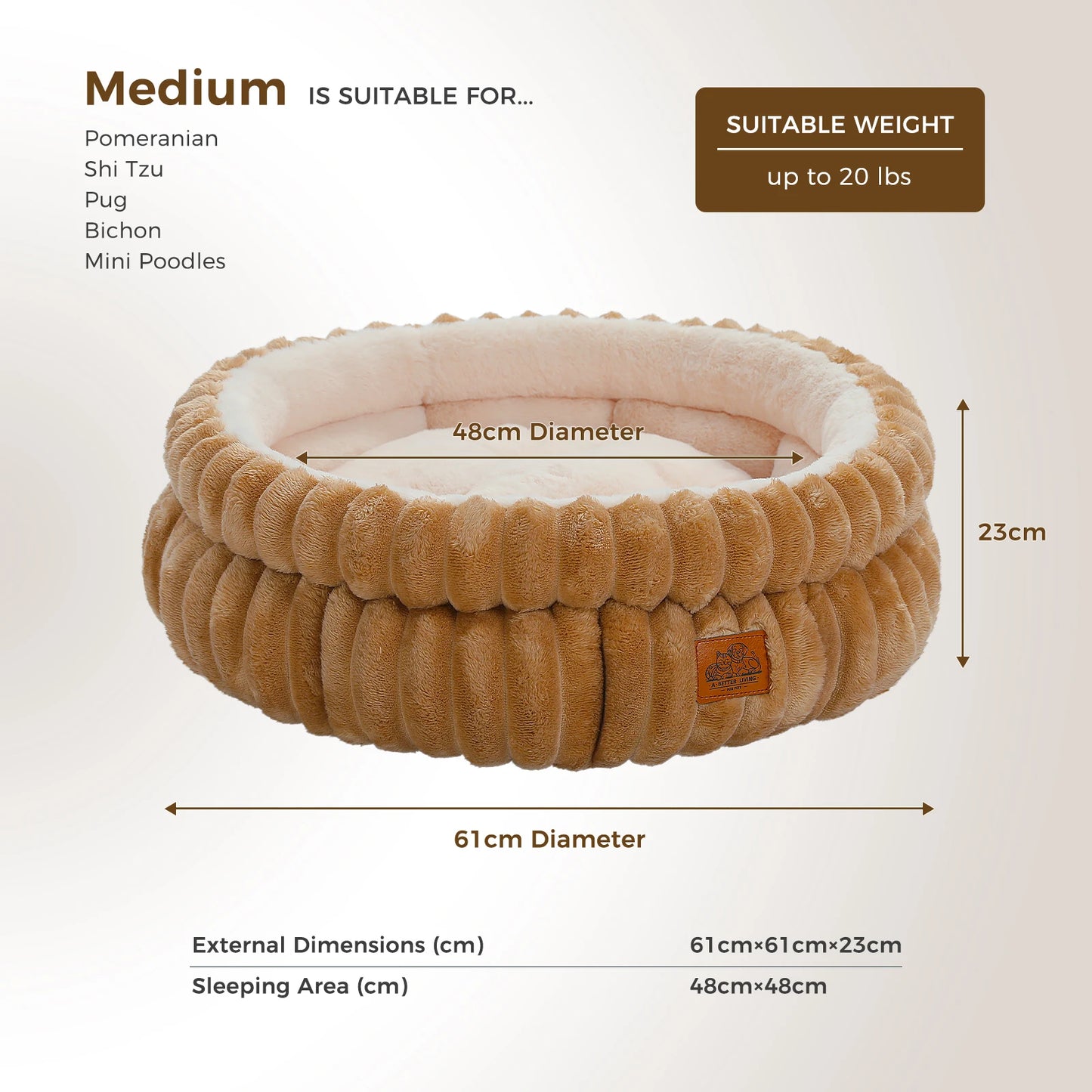 Cozy Round Pet Bed With AntiSlip For Cats And Dogs