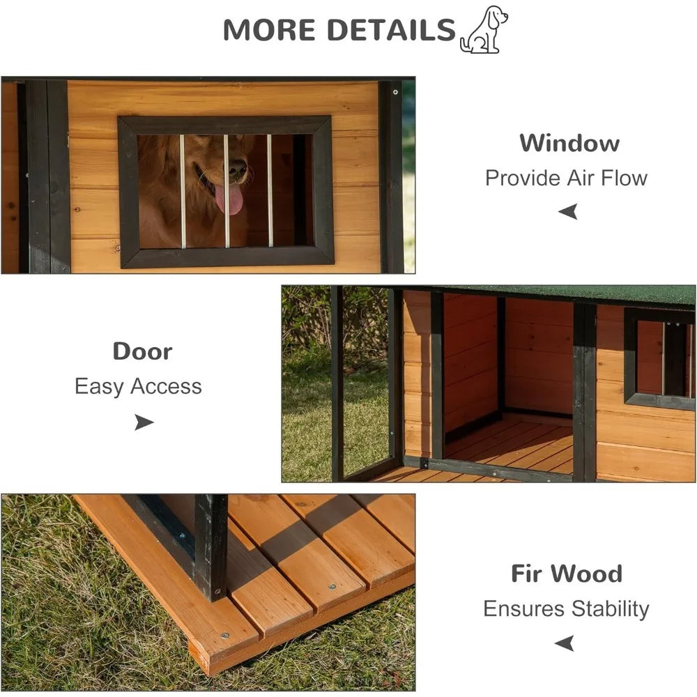 Outdoor Cabin Style Wooden Dog House With Porch Kennel