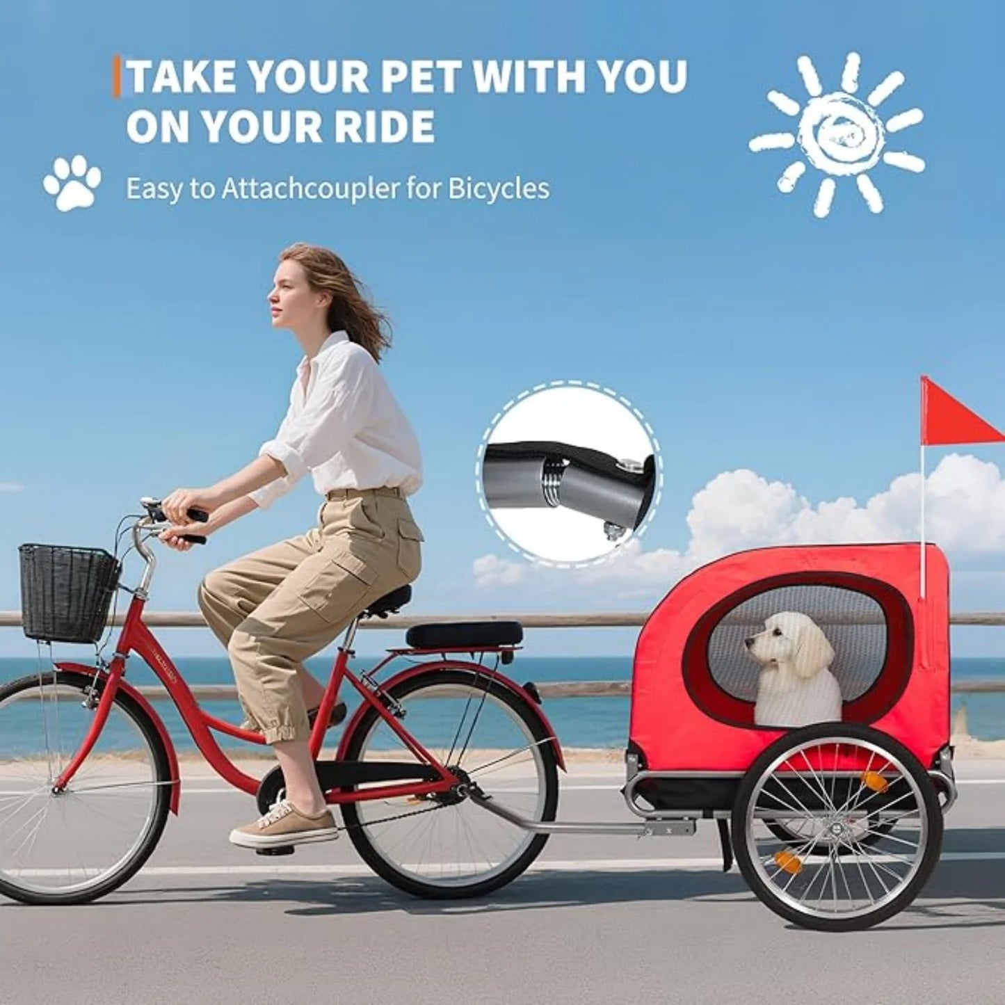 Universal Bike Trailer for Medium & Large Dogs - 88Lbs Capacity Convertible Pet Carrier with 19" Air Tires for Bicycle & Jogger