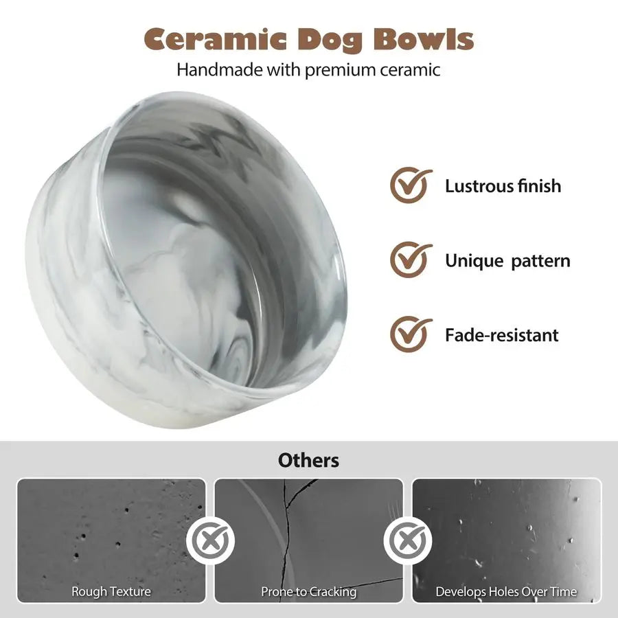 Bowls Set with Wood Stand, 3.6Cup Ceramic Pet Bowls for Medium Dogs 