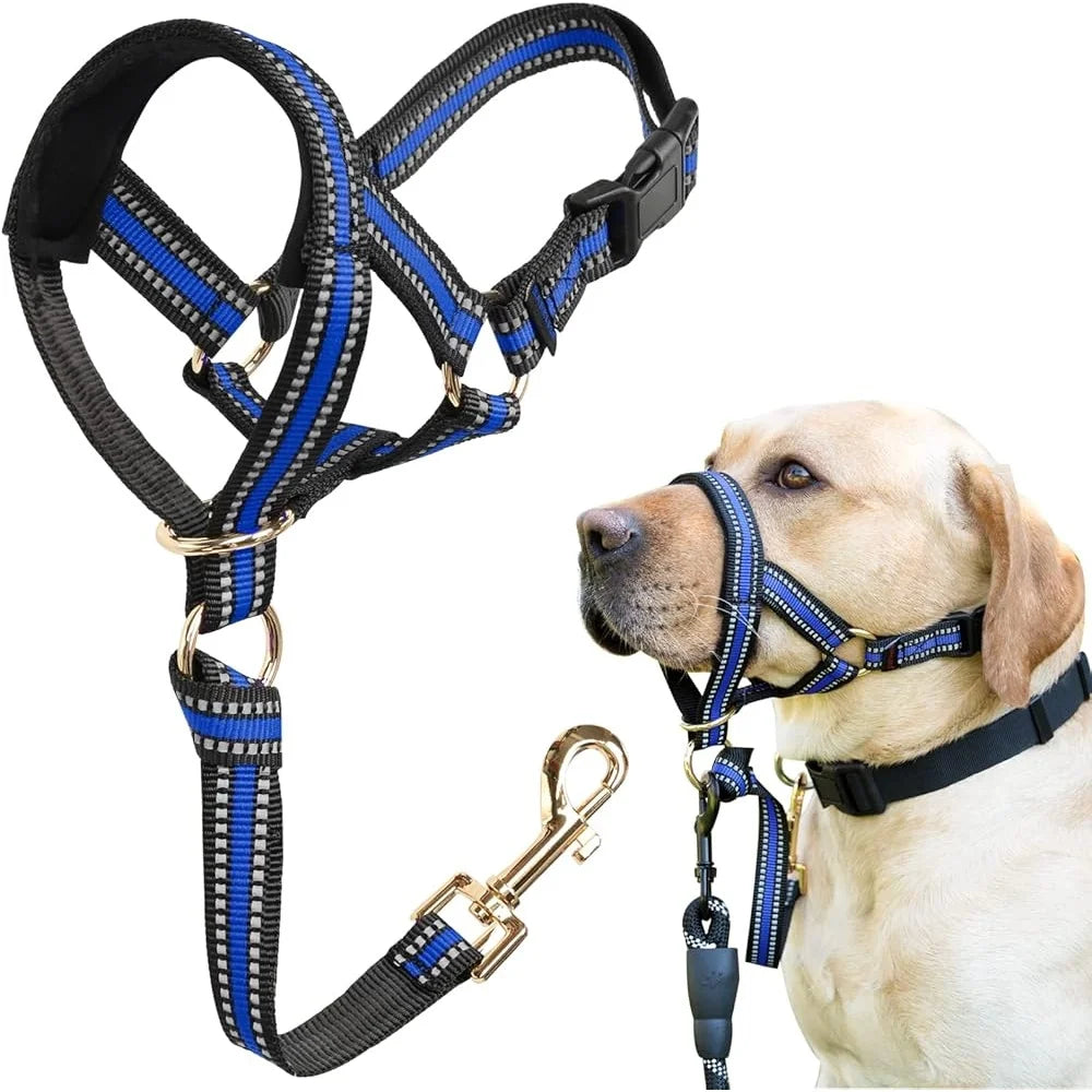 No Pull Dog Head Halter Heavy Pullers Gentle Face Harness Reflective Dog Walking Leash Stop Pulling Medium Aggressive Dogs
