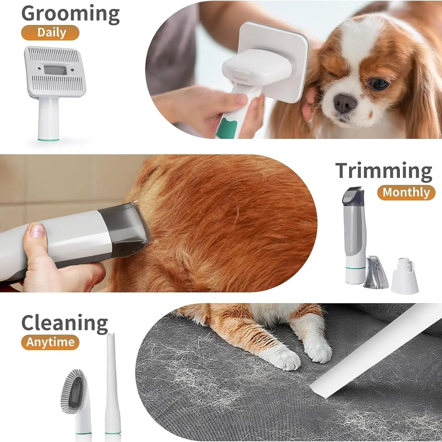 Pet Grooming Vacuum Kit with Clipper, Nail Grinder, and 6 Tools for Dogs Cats Shedding Hair Removal