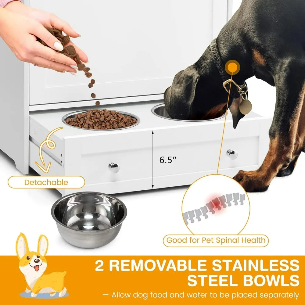 Pet Feeder Station, Dog Food Storage Container with Double 