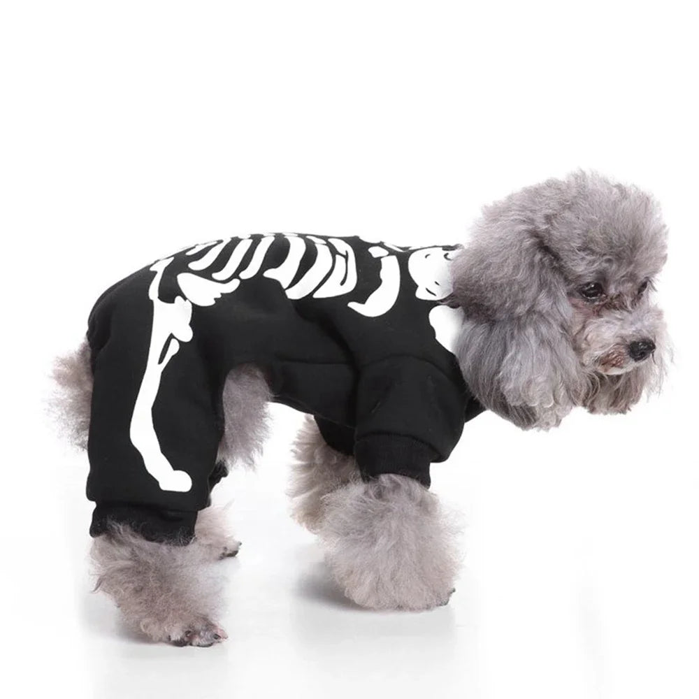 Skeleton Dog Costumes Halloween Pet Clothes Apparel for Puppies Small Medium Dogs Cats Holiday Party DressingUp Clothes