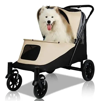 Stroller for Medium/Large Dogs One-Click Folding 4 Wheel Pet Foldable Dog Stroller for 2 Dogs Jogger with Storage Pocket